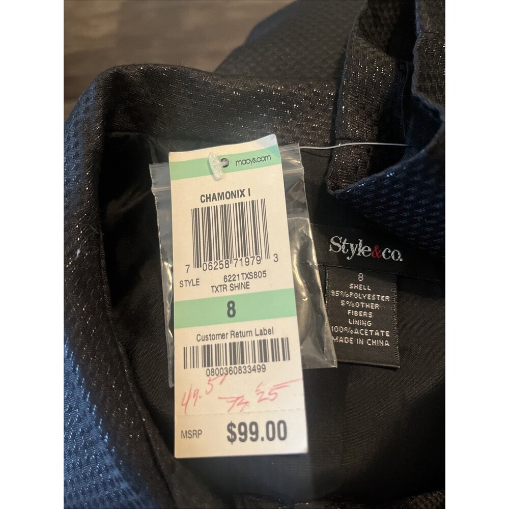 STYLE & CO Women’s Shiny Finish Lined Button Front Swing Jacket Black Size 8 - Picture 11 of 11